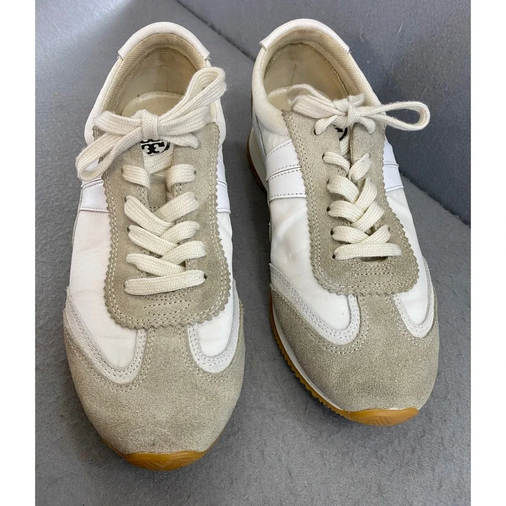 Tory Burch‎ HANK Women 8M Cream White Suede Leather Track Sneakers 82187